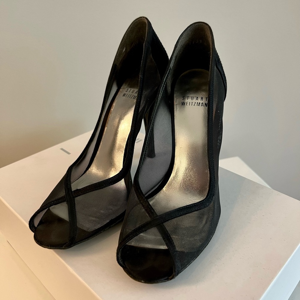 Stuart Weiztman Black Mesh And Satin Heels. Size … - image 4